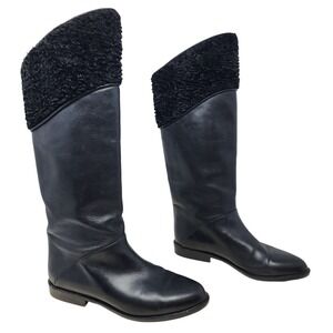 Nordstrom Tall Riding Boot EU 35.5 US 5.5 Wom Knee High Black Leather Wool Italy